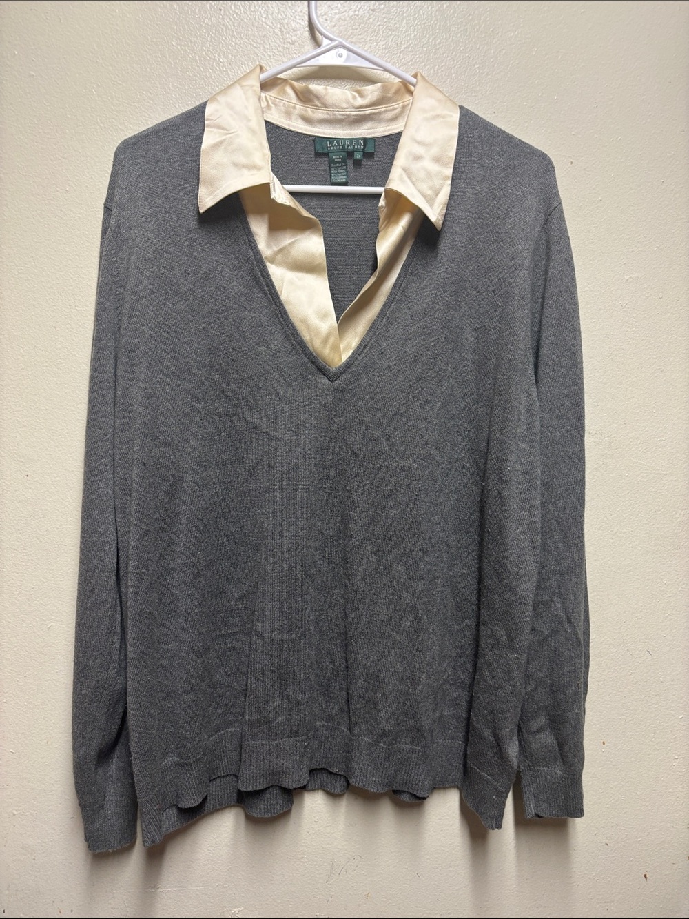 Lauren Ralph Lauren Womens gray Layered V Neck Sweater silk cashmere size 3X